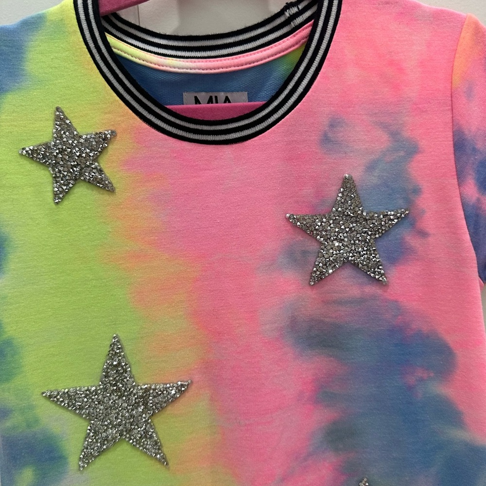 MIA NEW YORK 🩷 Multicolor Tie-Dye Dress with crystal stars size M - Picture 4 of 5